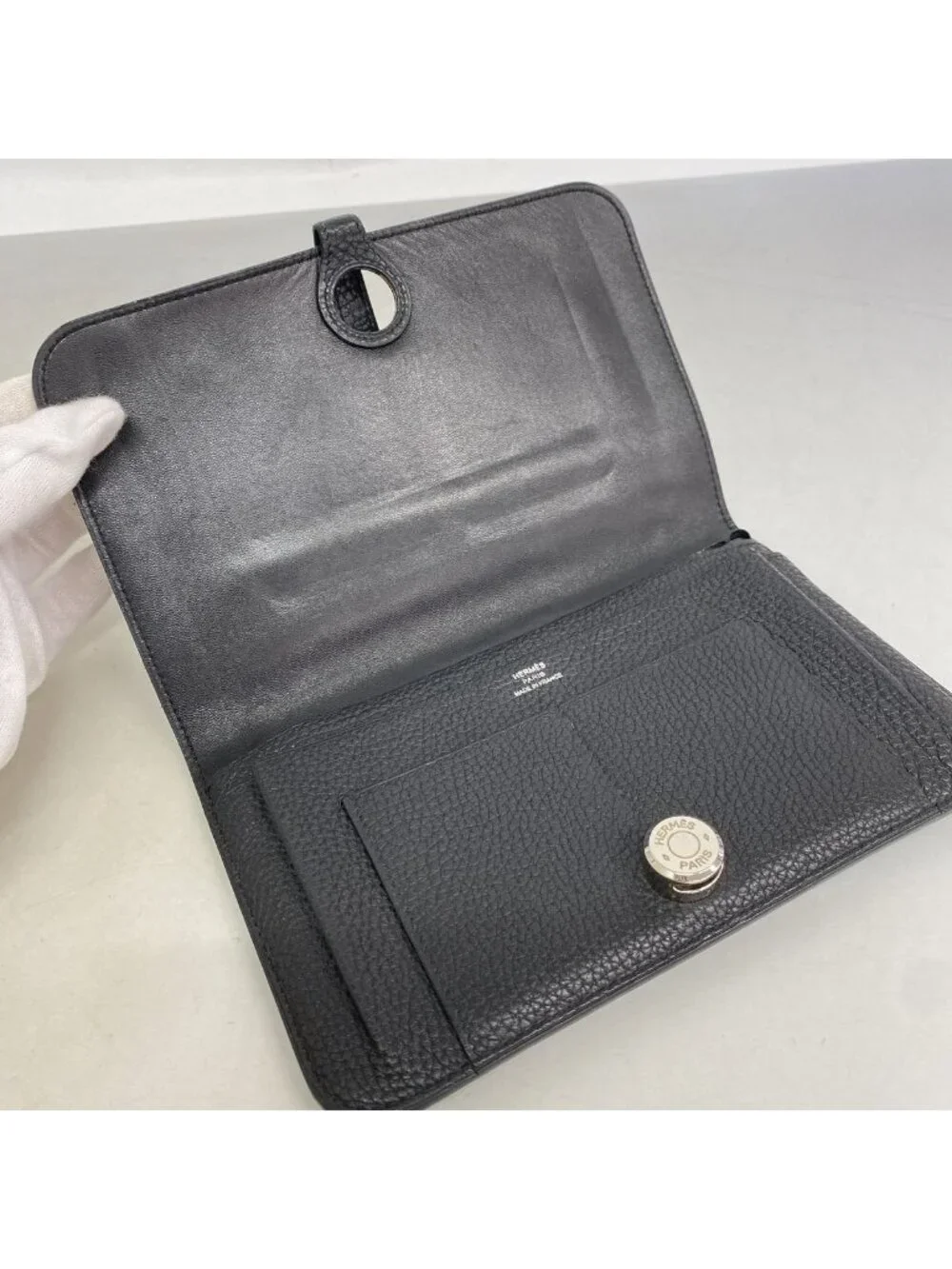 Hermes Wallet Dogon GM Togo Black Silver
